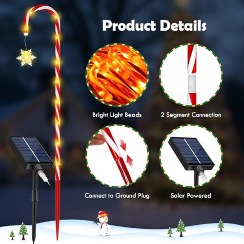24 Pack Outdoor Christmas Candy Cane Lights 144LED Solar Pathway with Bowknot V1552
