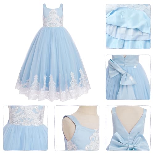 Embroidery Flower Girl Lace Dress for Kids Wedding Party Formal Long Gown Q15616