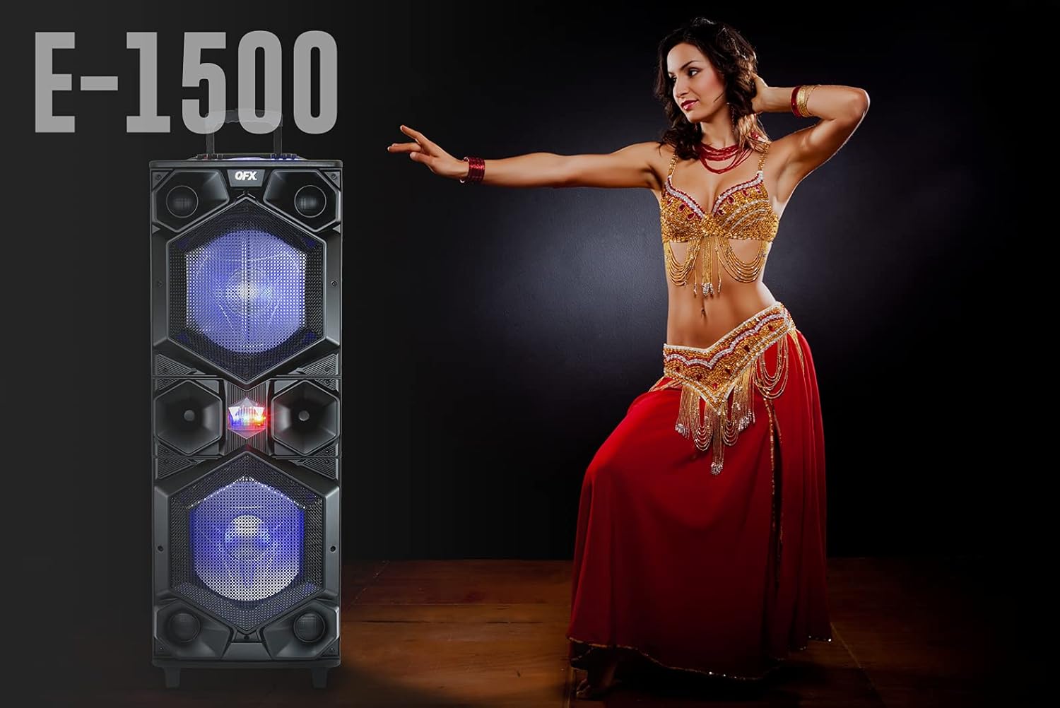 Portable PA Speaker System with Dual 15" Woofers and Party Lights H95935