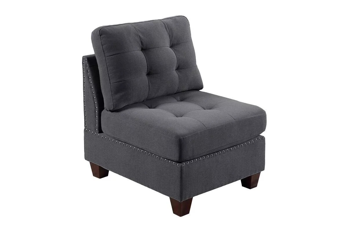 Gray Fabric Tufted 6pc U-Sectional Couch with Ottomans D12488
