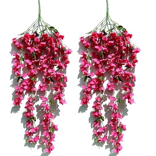 49 Inch Artificial Bougainvillea Silk Vines Faux Hanging Flowers for Home Decor Garden Display Wedding Decoration Indoor Floral Accents (Fuchsia - Pack of 2)