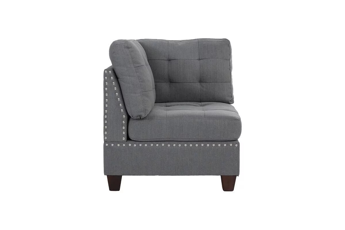 Gray Fabric Tufted 6pc U-Sectional Couch with Ottomans D12488