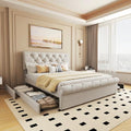 Bellemave Full Size Upholstered Bed Frame with 4 Drawers and Adjustable Headboard, Linen Platform Bed with Mattress Foundation Strong Wooden Slats Support, No Box Spring Needed, Beige