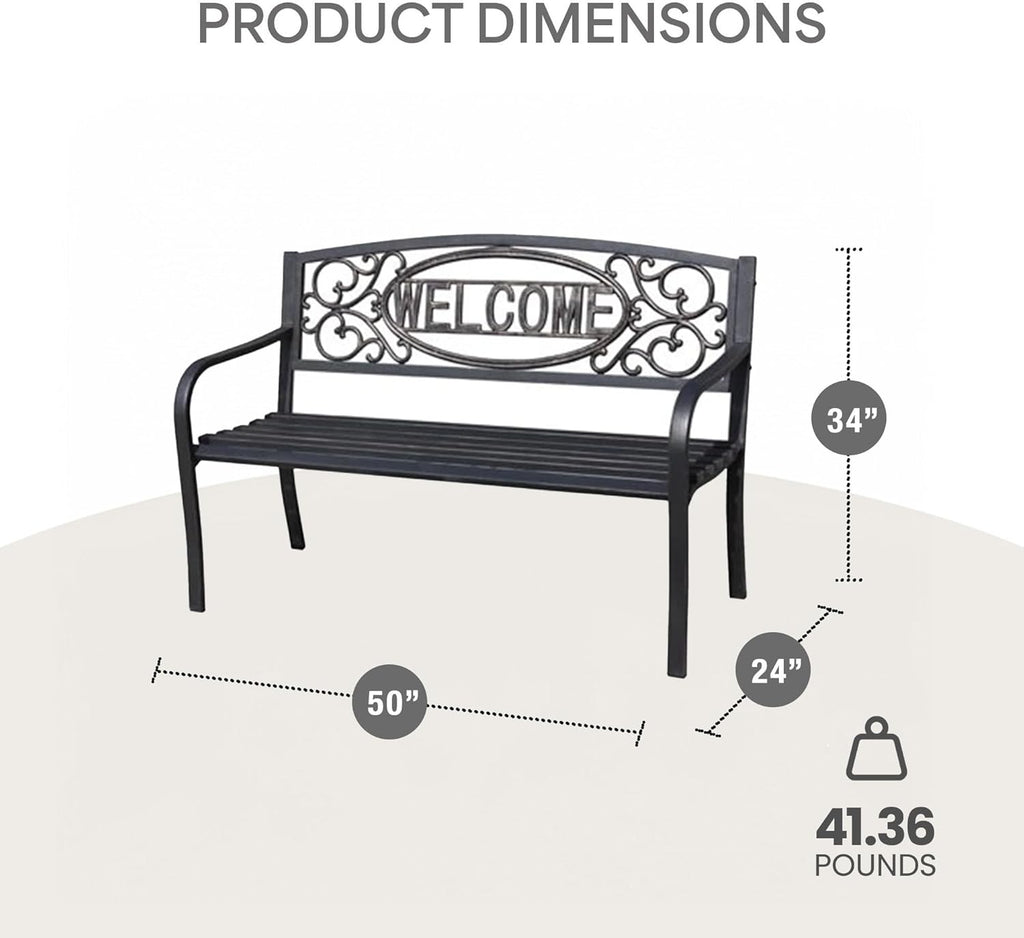Outdoor Park Bench Powder Coated Steel Frame T6278