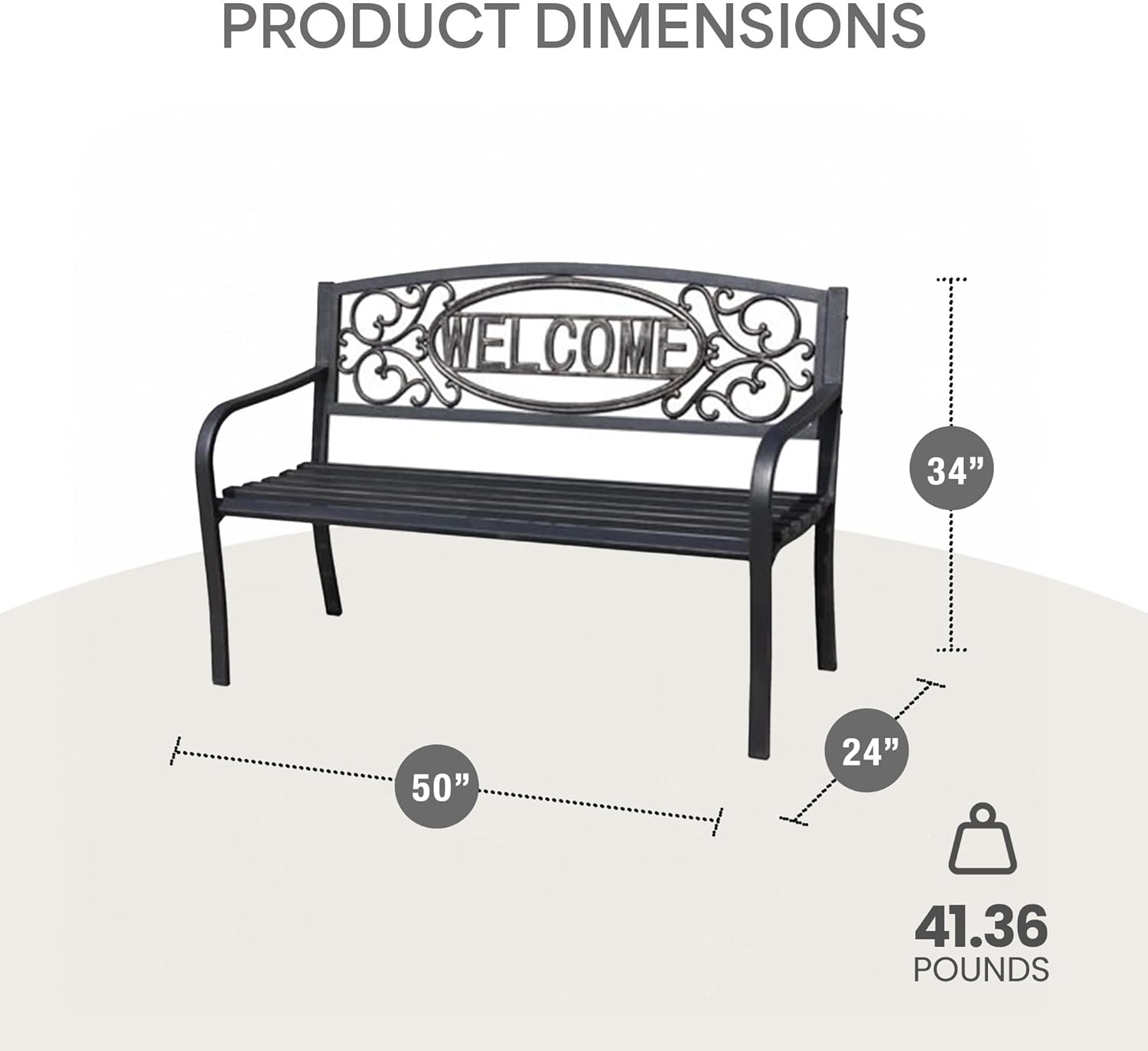Outdoor Park Bench Powder Coated Steel Frame T6278