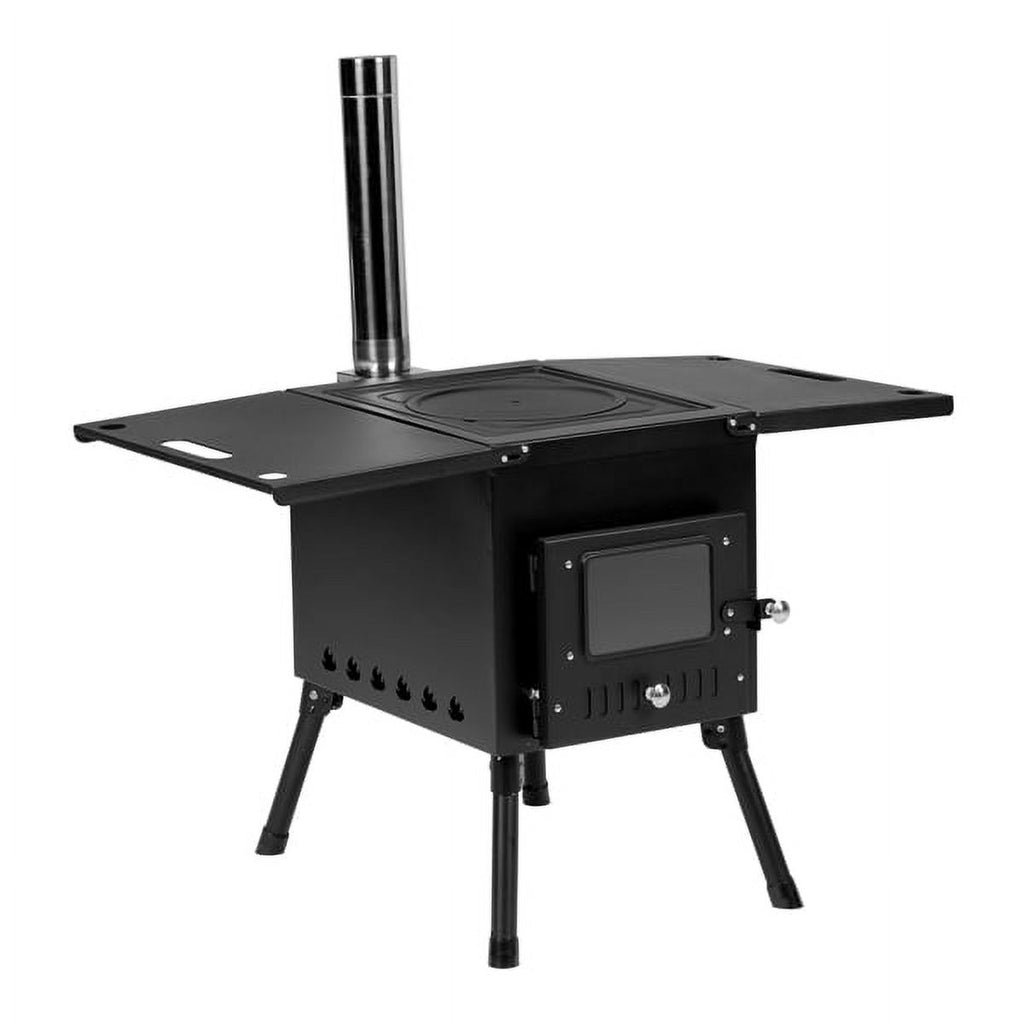 SYTHERS Outdoor Wood Burning Stove with Chimney Pipes, Camp Wood Stove for Outdoor Heating & Cooking, Ice Fishing, Hunting, Black