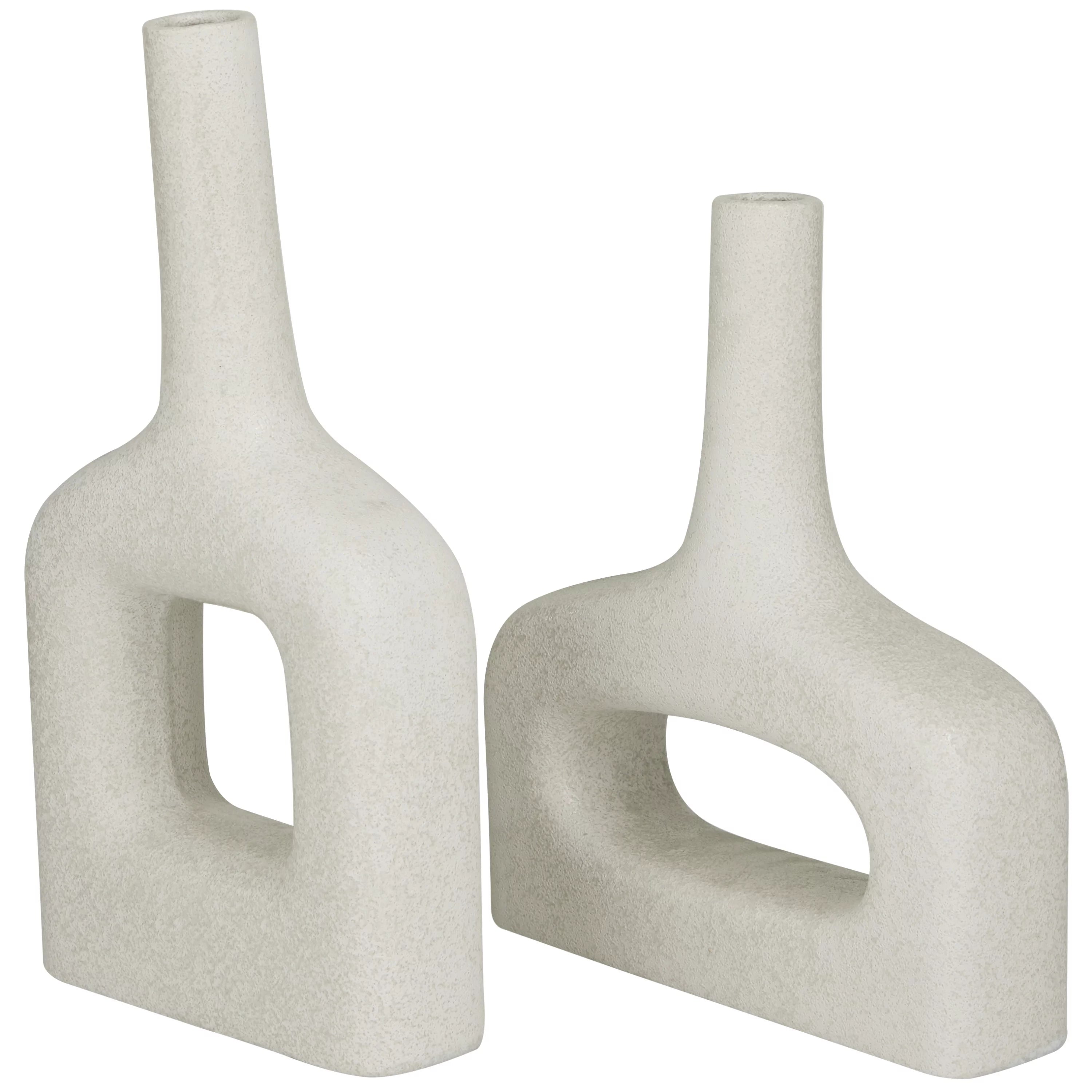 Donut Shaped White Ceramic Vase, Set of 2 Z5447
