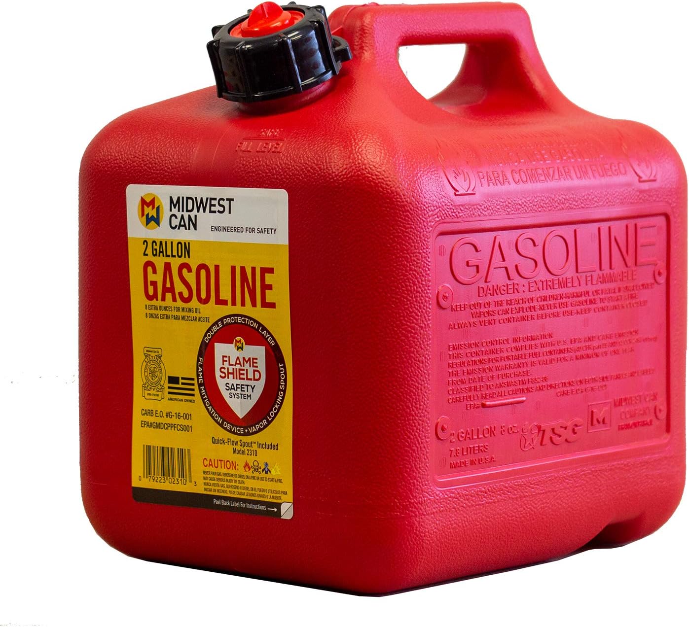 2 Gallon 8 oz. Gasoline Can with Quick-Flow Spout B5663
