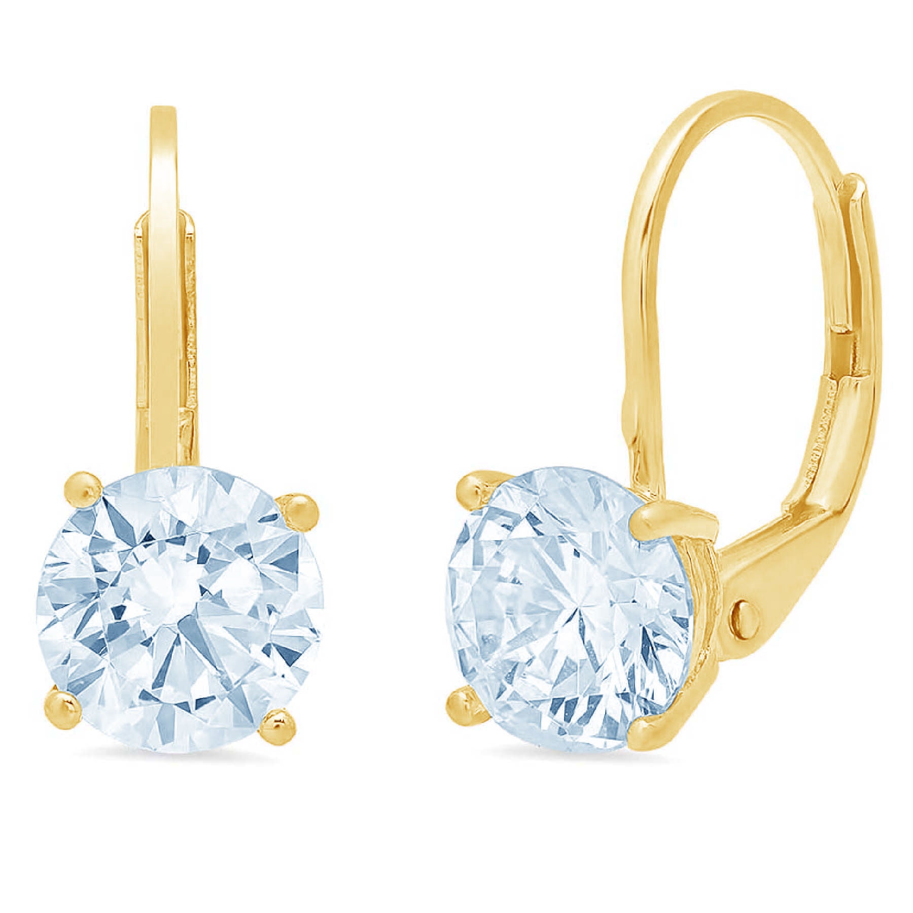 Clara Pucci 3 ct Brilliant Round Cut Drop Dangle VVS1 Genuine Conflict free Blue Natural Swiss Blue Topaz Real Stamped Solid 18K Yellow Gold Earrings Lever Back