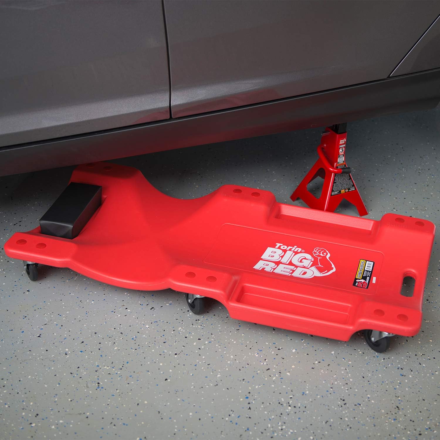 Rolling Garage Shop Creeper Cart with Padded Headrest, 6 Casters, 40 Inch, Red, 2 Pack X391697