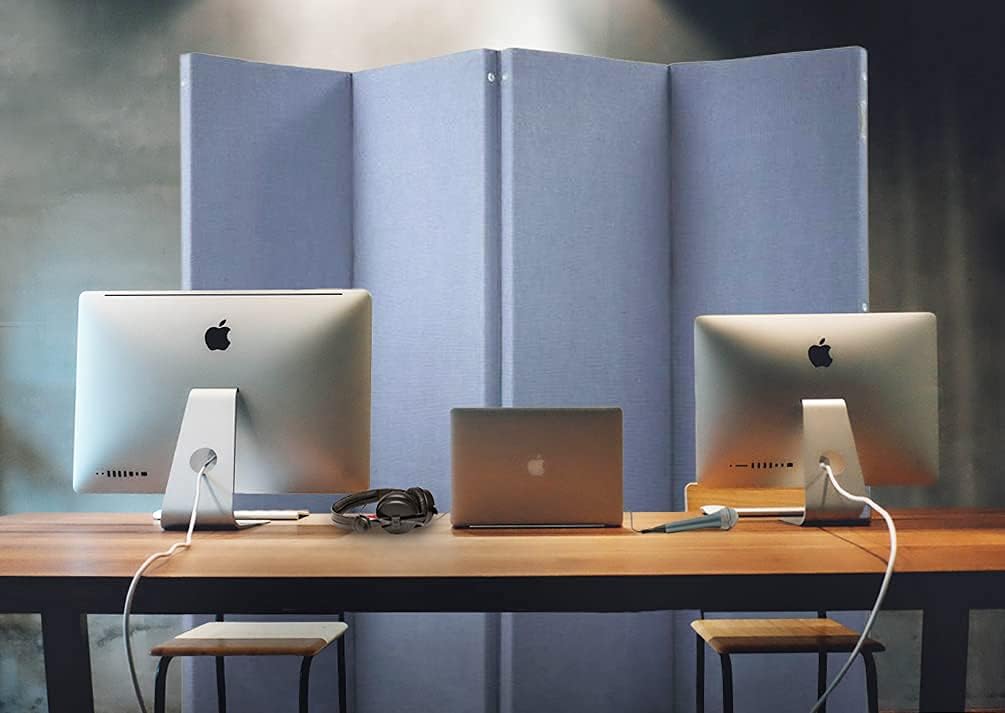 Folding Room Divider Partition Panel Sound Reducing Screen, Blue 8 x 6.6 N621