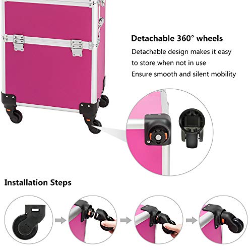 Rolling Makeup Train Case with Removable Wheels, Rose Pink N988552