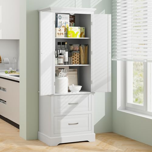 Kitchen Pantry Cabinet 62" Floor Storage with 2 Drawers and Adjustable Shelves S38827