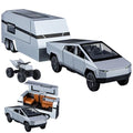 1/32 Diecast Pickup Trailer RV Model Toy Truck with Beach Motorcycle, Alloy Metal Pickup Truck Model Diecast Vehicles with Sound Light Pull Back, Birthday Gifts for Boys Adults (Silver)
