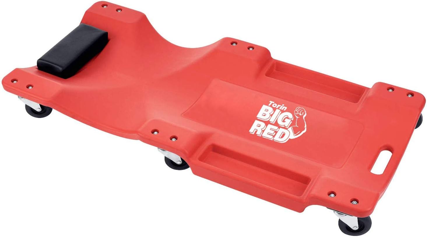 BIG RED TR6240 Torin Blow Molded Plastic Rolling Garage/Shop Creeper: 40" Mechanic Cart with Padded Headrest and 6 Casters, red Pack of 2