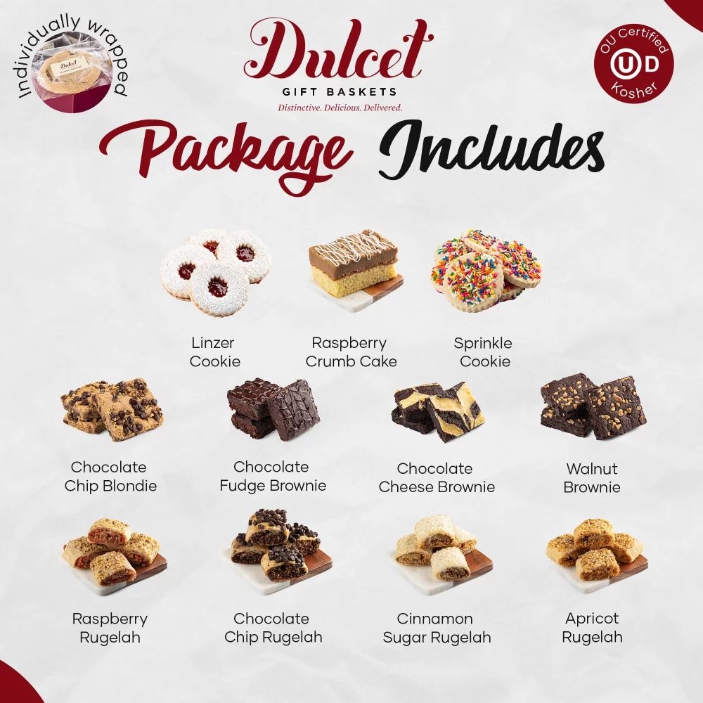 Assorted cookie gift basket with chocolate brownies, rugelach and crumb cake C460397