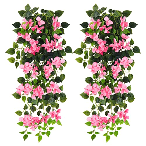 Artificial Hanging Plants Flowers Bougainvillea, UV Resistant Fake Plastic Faux Flower Fabric Vine for Indoor Outdoor Garden Porch Eave Wedding Wall Décor