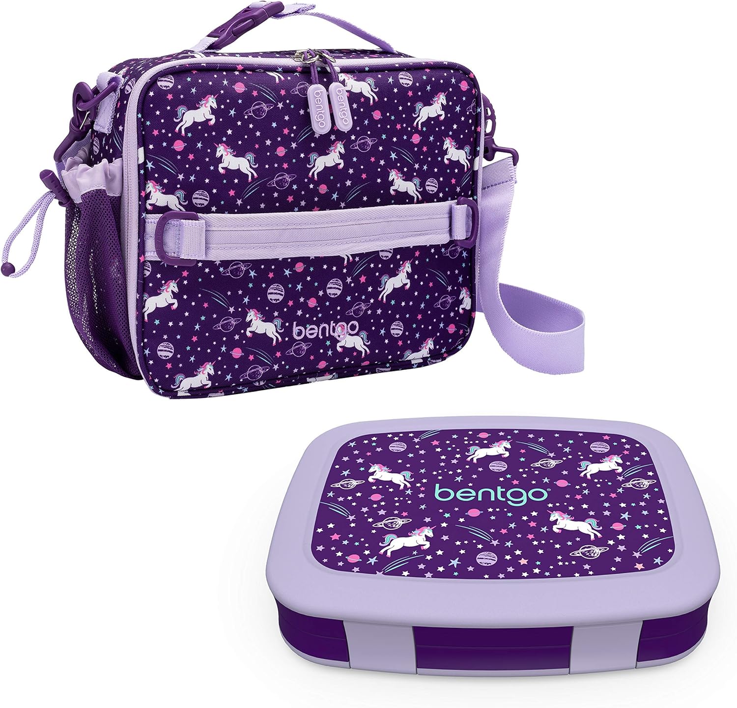 Bentgo Prints Insulated Lunch Bag Set With Kids Bento-Style Lunch Box (Unicorn)