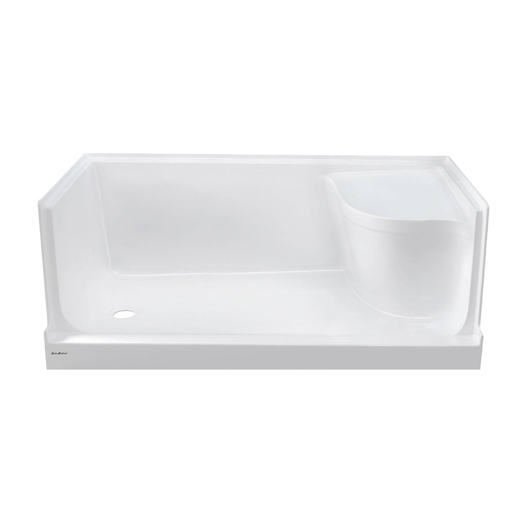 60 x 32 Single Threshold Shower Base with Left Hand Drain and Integral Right Hand Seat X91962