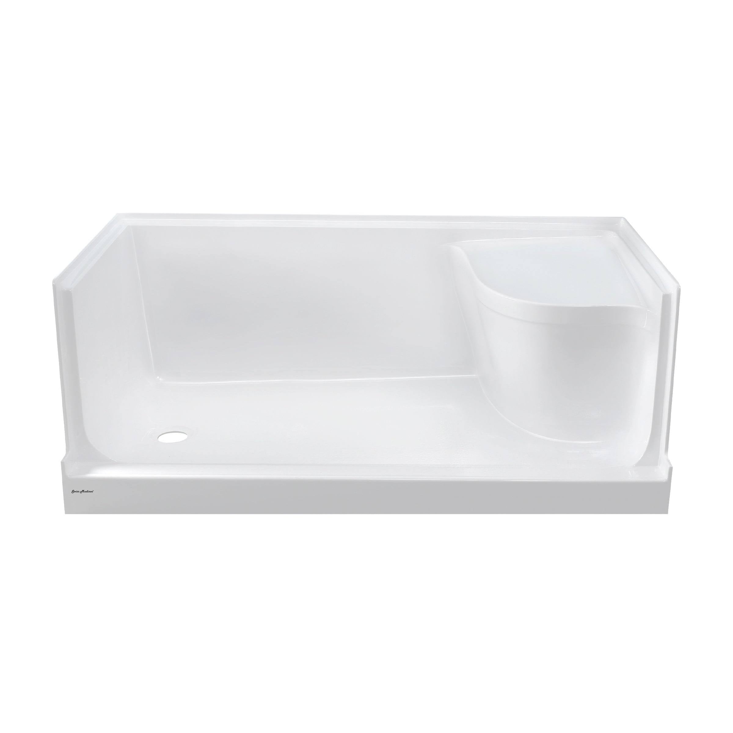 60 x 32 Single Threshold Shower Base with Left Hand Drain and Integral Right Hand Seat X91962