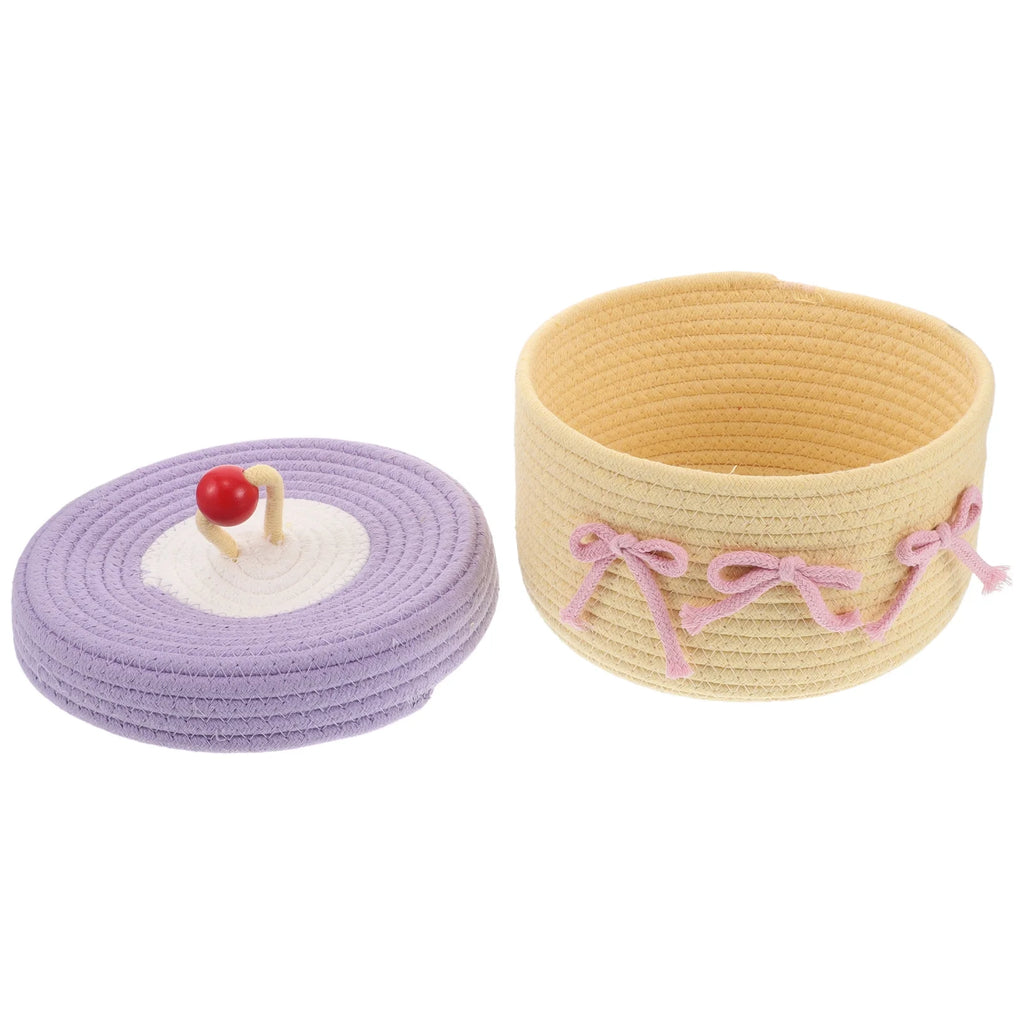 Woven Cotton Rope Basket with Lid Jewelry Storage Box H28505