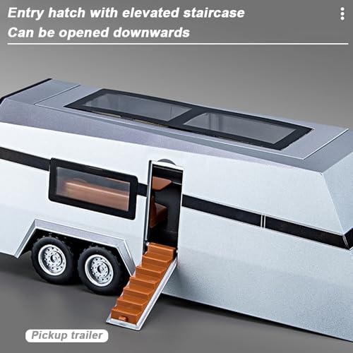 Diecast Pickup Trailer RV Model Toy Truck with Beach Motorcycle, Sound Light Pull Back I5768