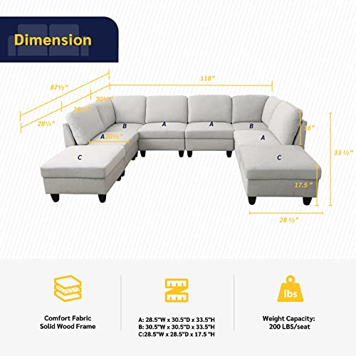 U-Shape Modular Sectional Sofa, White Gray E947735