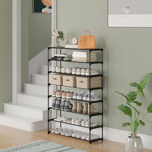 4-Tier Shoe Rack, Tall Large Capacity 20 Pairs, Stackable, Black D19793