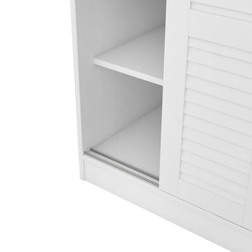 3-Door Mirror Wardrobe with 2 Drawers & Top Cabinets, Freestanding Closet with Hanging Rail & Shelves A228