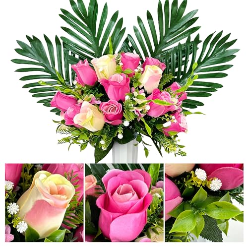 Artificial Flower Saddle for Cemetery Grave Decorations, White-Purple Lilies and Roses X82395