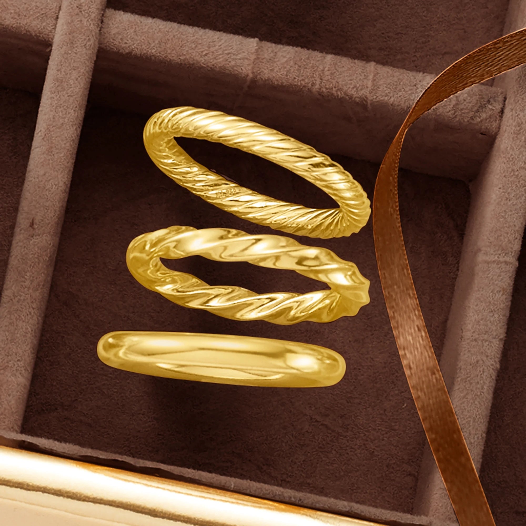 18kt Gold Over Sterling Jewelry Set: 3 Polished Rings A473