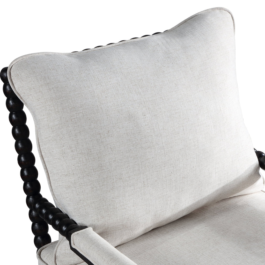 Upholstered Dining Chair with Linen Fabric and Wood Frame, Black and Beige N521953