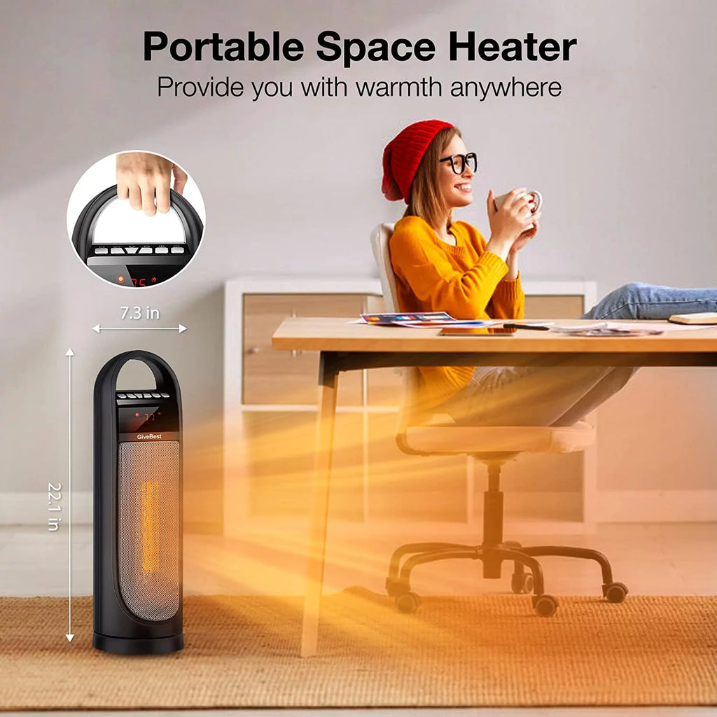 Tower Space Heater for Indoor Use, 22" Oscillating Electric Room Heater with Thermostat and Remote D7225