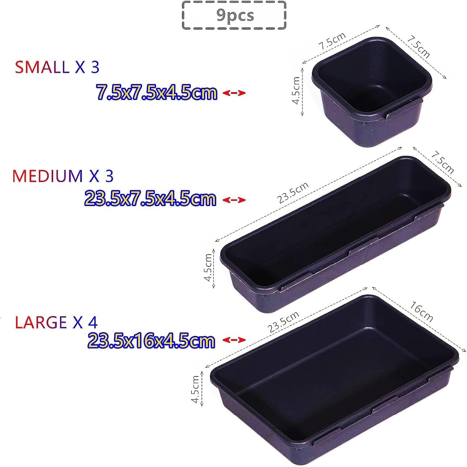 Clear Plastic Drawer Organizers Set, 3-Size Storage Bins for Bathroom, Makeup, and Kitchen D329486