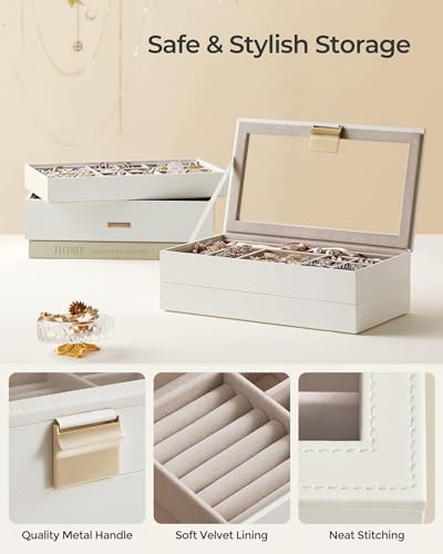 Stackable Jewelry Trays with Glass Lid and Removable Dividers X371024