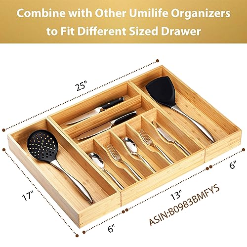 Bamboo Drawer Organizer with 5 Rearrangeable Bins X28592