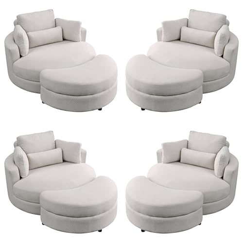 42.9" Oversized Swivel Accent Barrel Linen Tufted Upholstered Sofachair W/3 Pillows, Comfy Leisure Lounge Club Round Armchair Cozy Sofa & Chair for Home Apartment Office Hotel Living Room, Orange