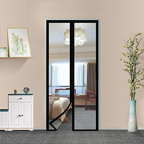 Transparent Insulated Door Curtain-Magnetic Thermal Door Cover, Screen Door Self-Closing Magnetic Screen Door Hands Free for Patio, Kitchen, Bedroom, Air Conditioner Room, Fits Doors up to 38" x 82"