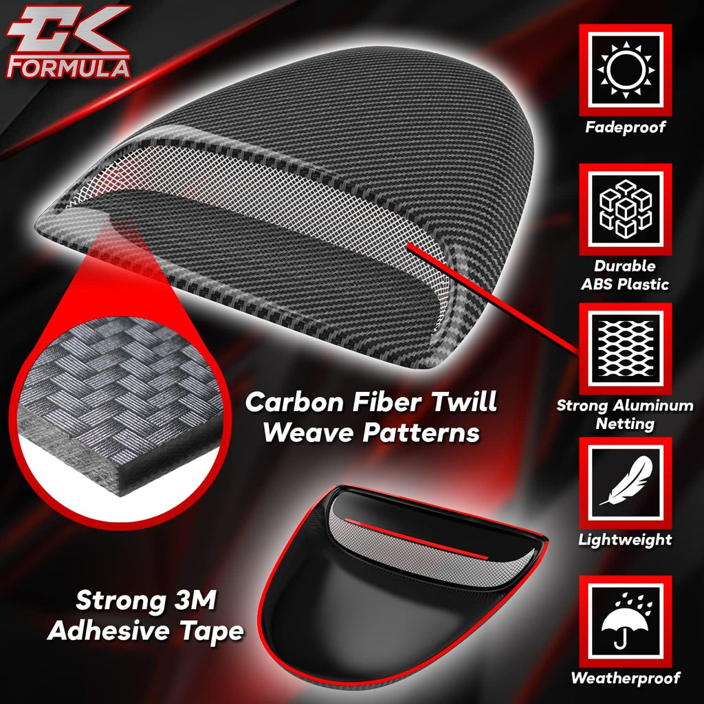 Carbon Fiber Hood Scoop Front Vent Cover, No-Drill Universal Fit for Flat Hoods H413029