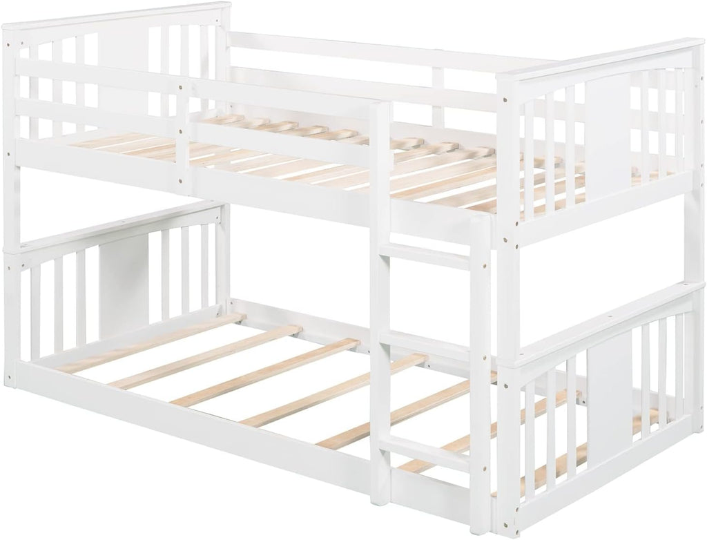 Twin over Twin Bunk Bed Frame for Kids Bedroom, White A95334