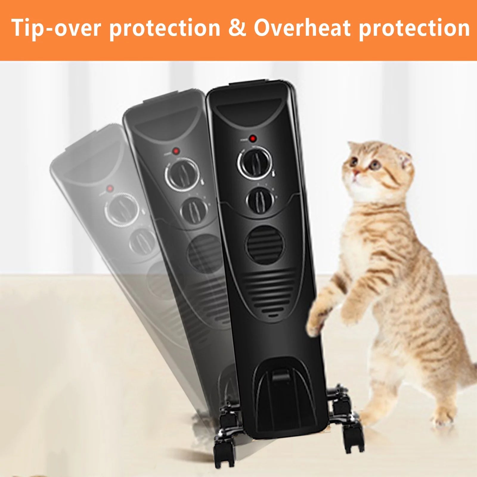 Oil Filled Radiator Heater, Portable Electric, 3 Heat Settings, Black H444601