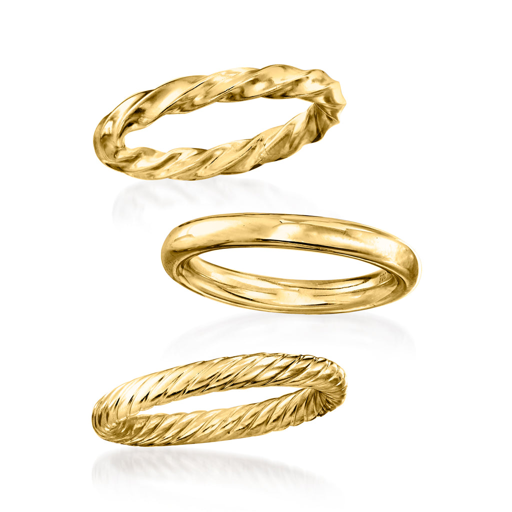 18kt Gold Over Sterling Jewelry Set: 3 Polished Rings A473