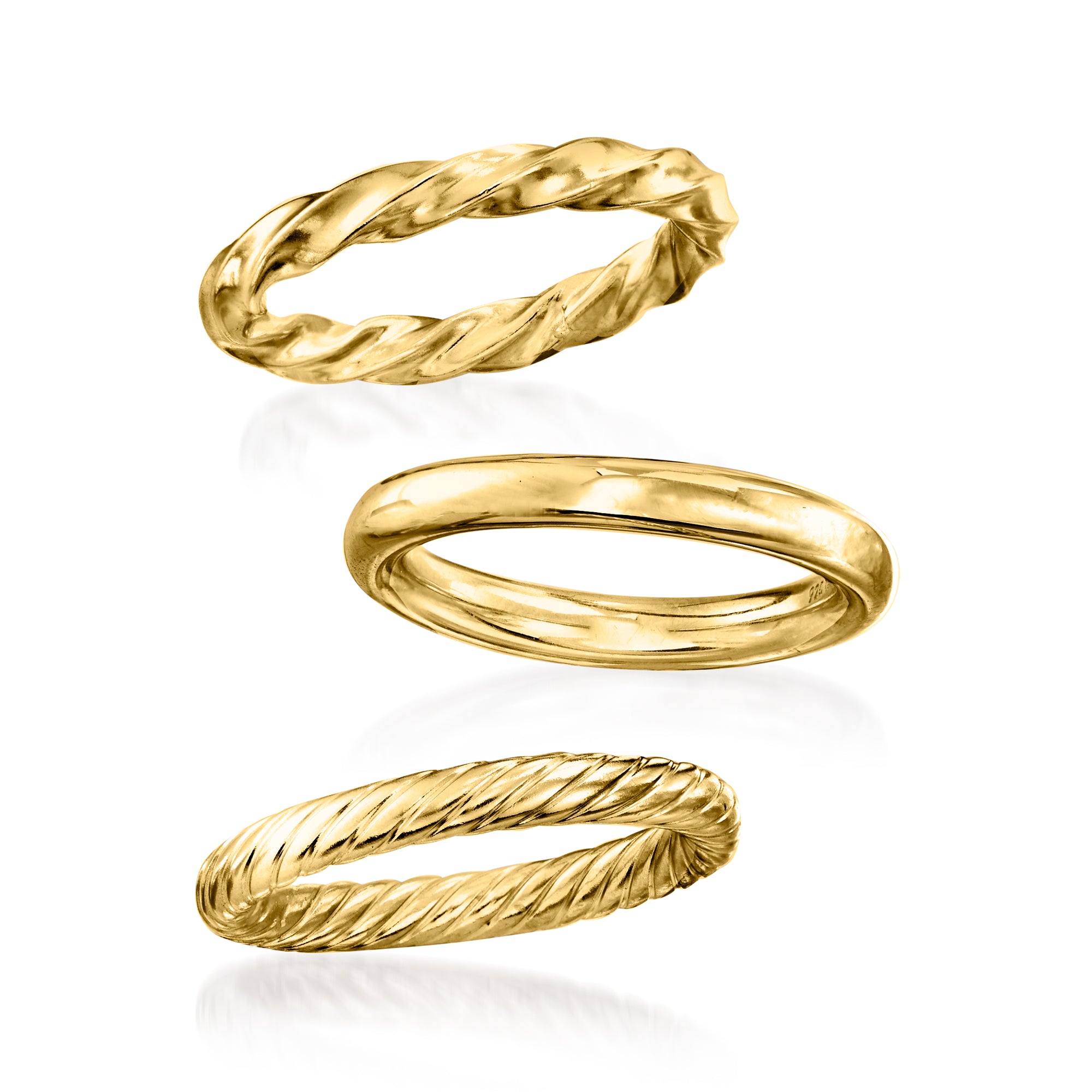 18kt Gold Over Sterling Jewelry Set: 3 Polished Rings A473