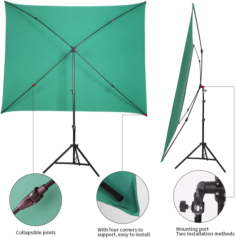 5x6.5ft Chromakey Green Screen Backdrop with Stand, Wrinkle-Resistant for Photo Studio Video E813882