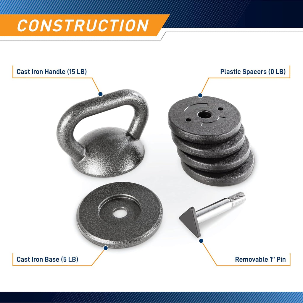 Adjustable Heavy-Duty Kettlebell Weight Set for Strength Training, Grey, 2-Pack F937979