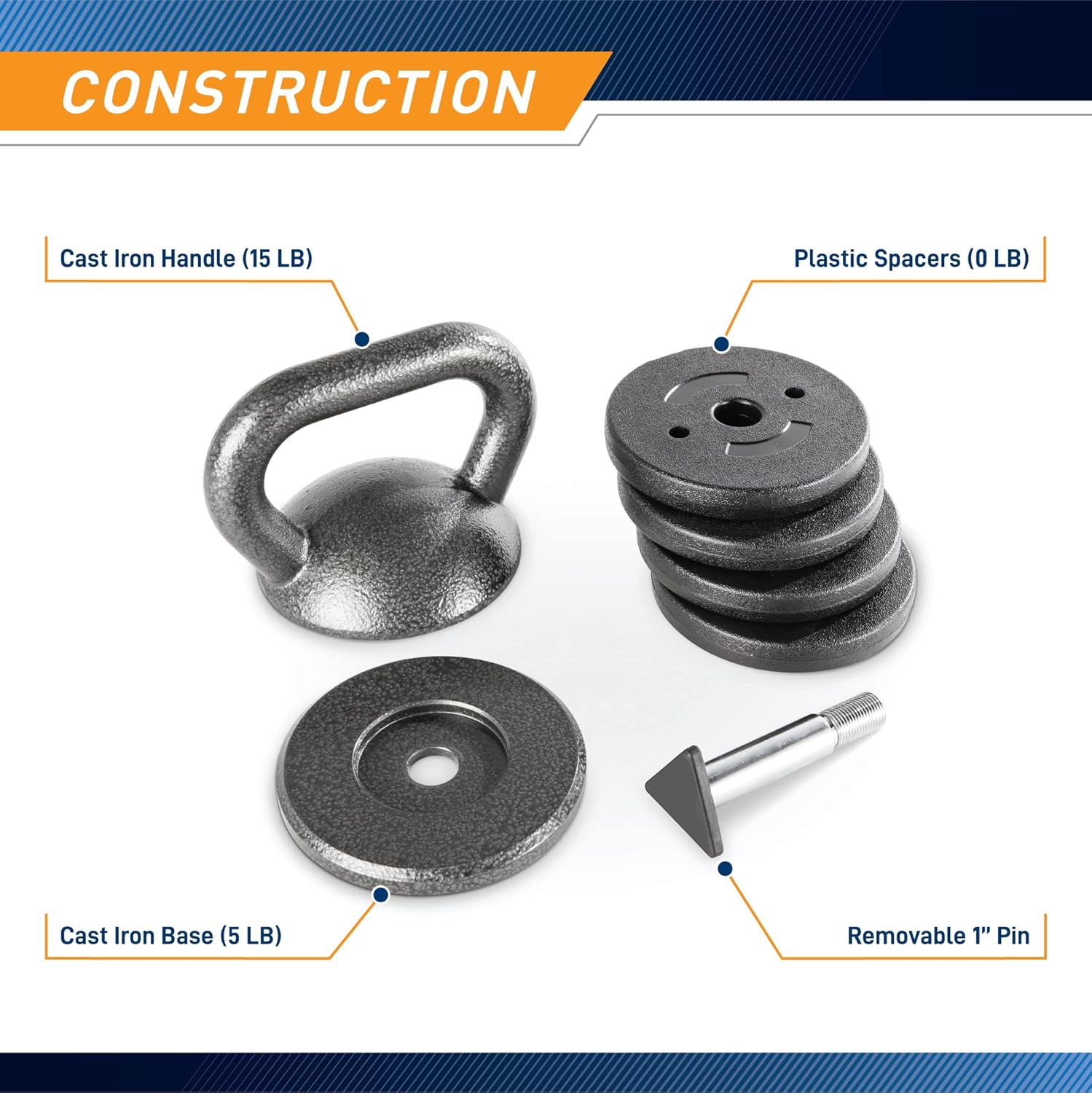 Adjustable Heavy-Duty Kettlebell Weight Set for Strength Training, Grey, 2-Pack F937979