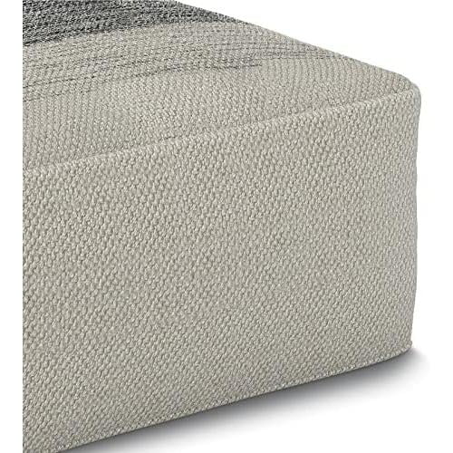 Small Hand Knitted Square Pouf Ottoman for Living Room, Cotton Woven Foot Stool I3993