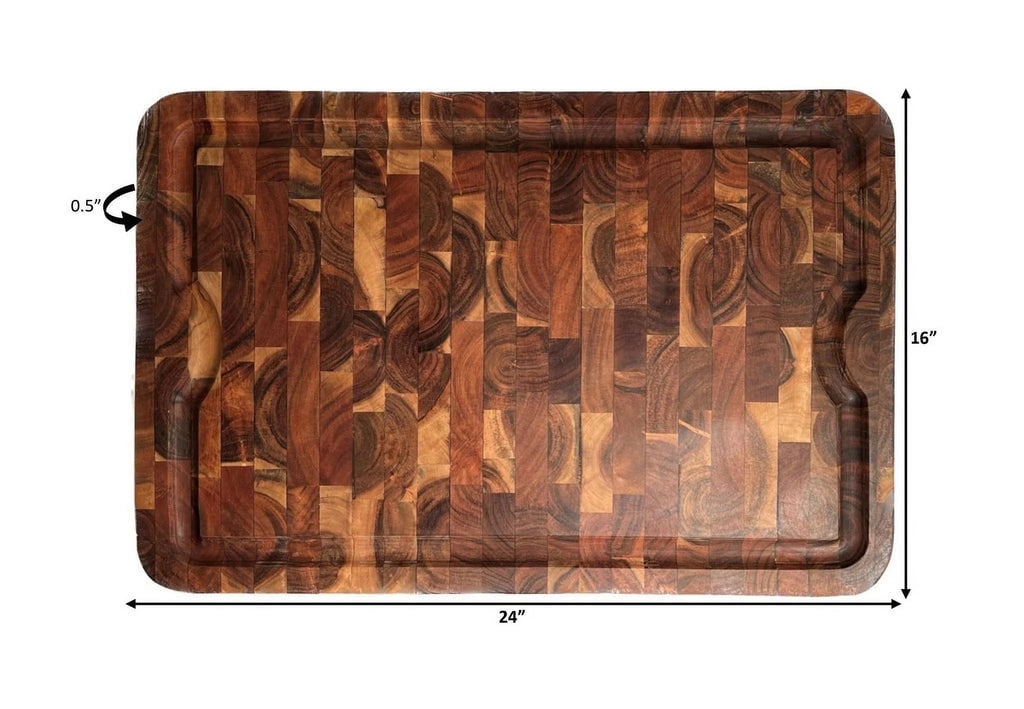 Organic End-Grain Acacia Cutting Board with Juice Groove, 24 x 16 x 1 R2500
