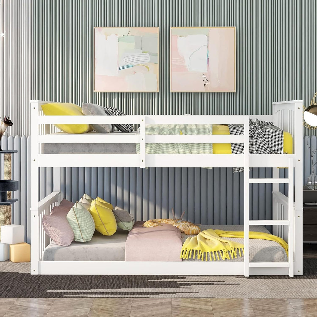 Twin over Twin Bunk Bed Frame for Kids Bedroom, White A95334