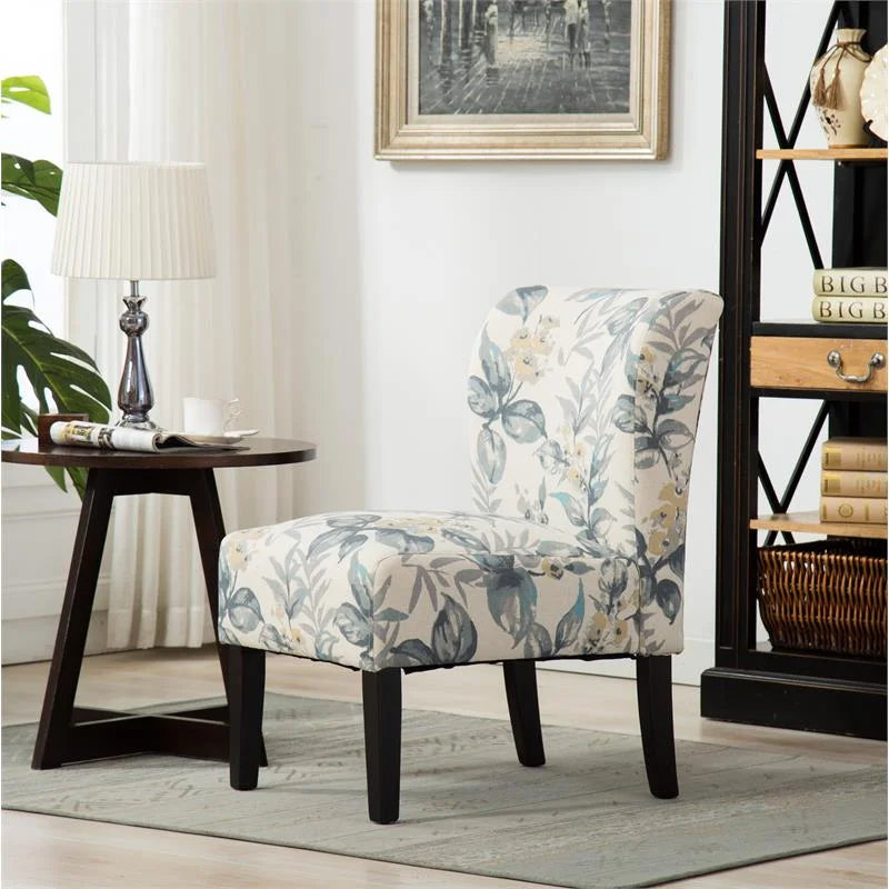 Blue Leaves Fabric Armless Accent Chair R383